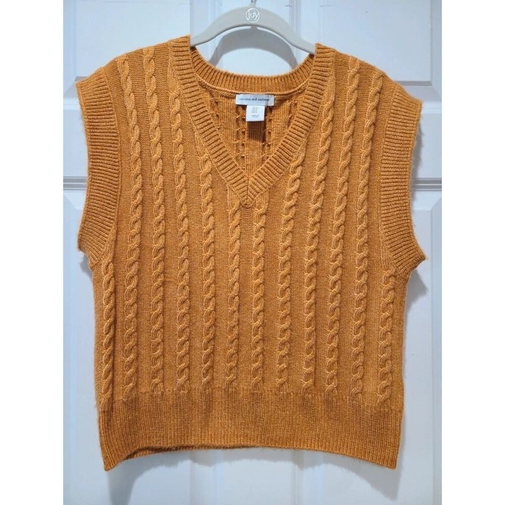 Cupcakes and cashmere Cable knit Rust Camel Orange sweater vest Small